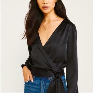 Abercrombie And Fitch Black Satin Long Sleeve Top Size Small